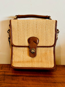 Brown two tone Woven Flap Shoulder Bag  Made Hong Kong