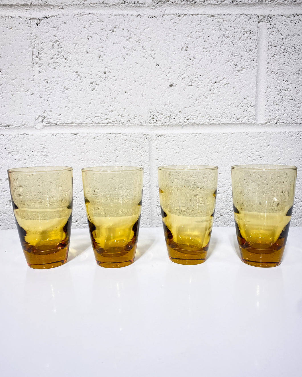 Vintage Set of 4 Libbey Honey Amber Ripple Glasses