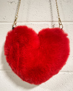 Fuzzy Heart Shaped Red Purse