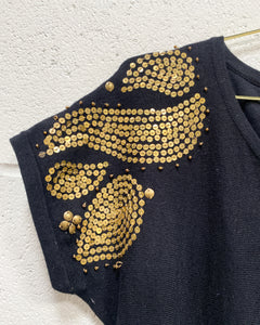 Knit Black Dress with Gold Sequin Detail (S)