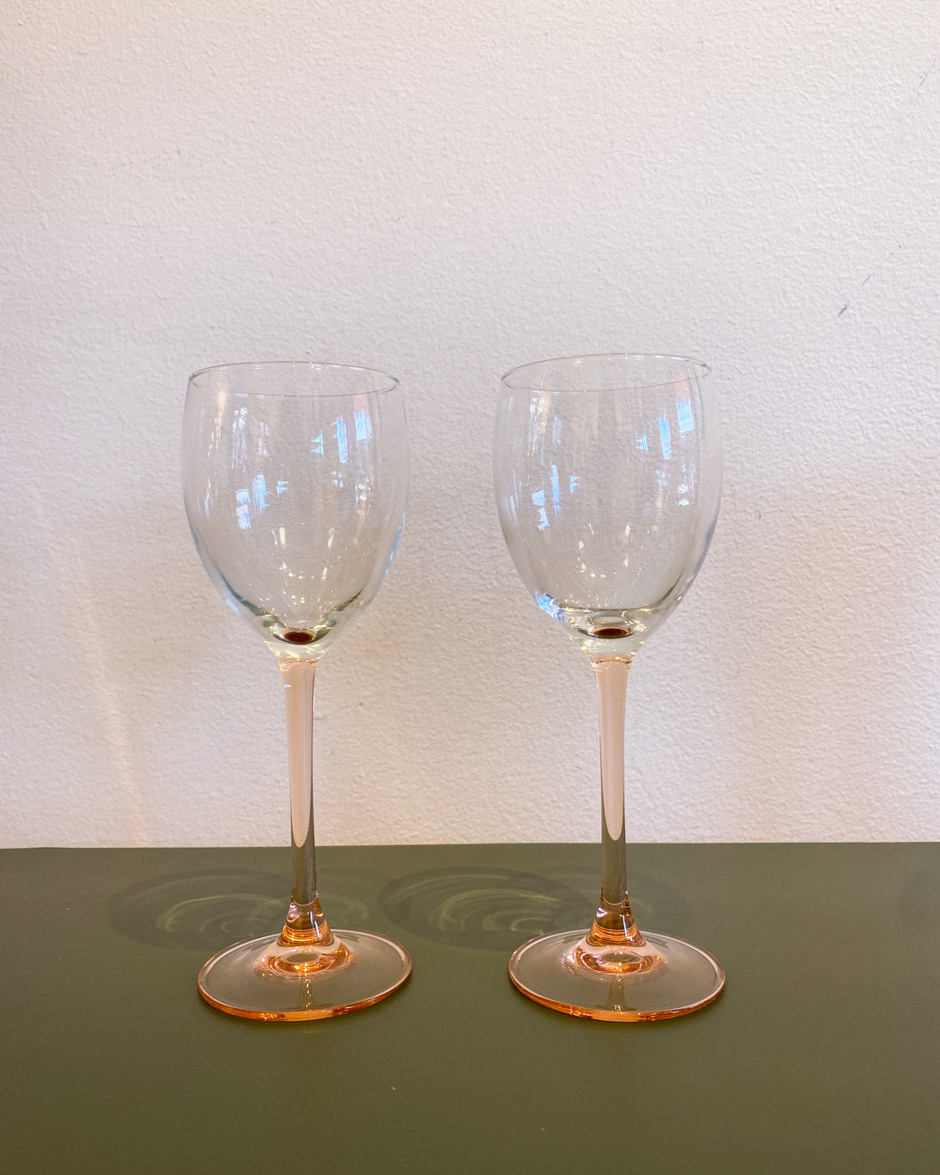 Vintage Pair of Wine Glasses with Pink Stems