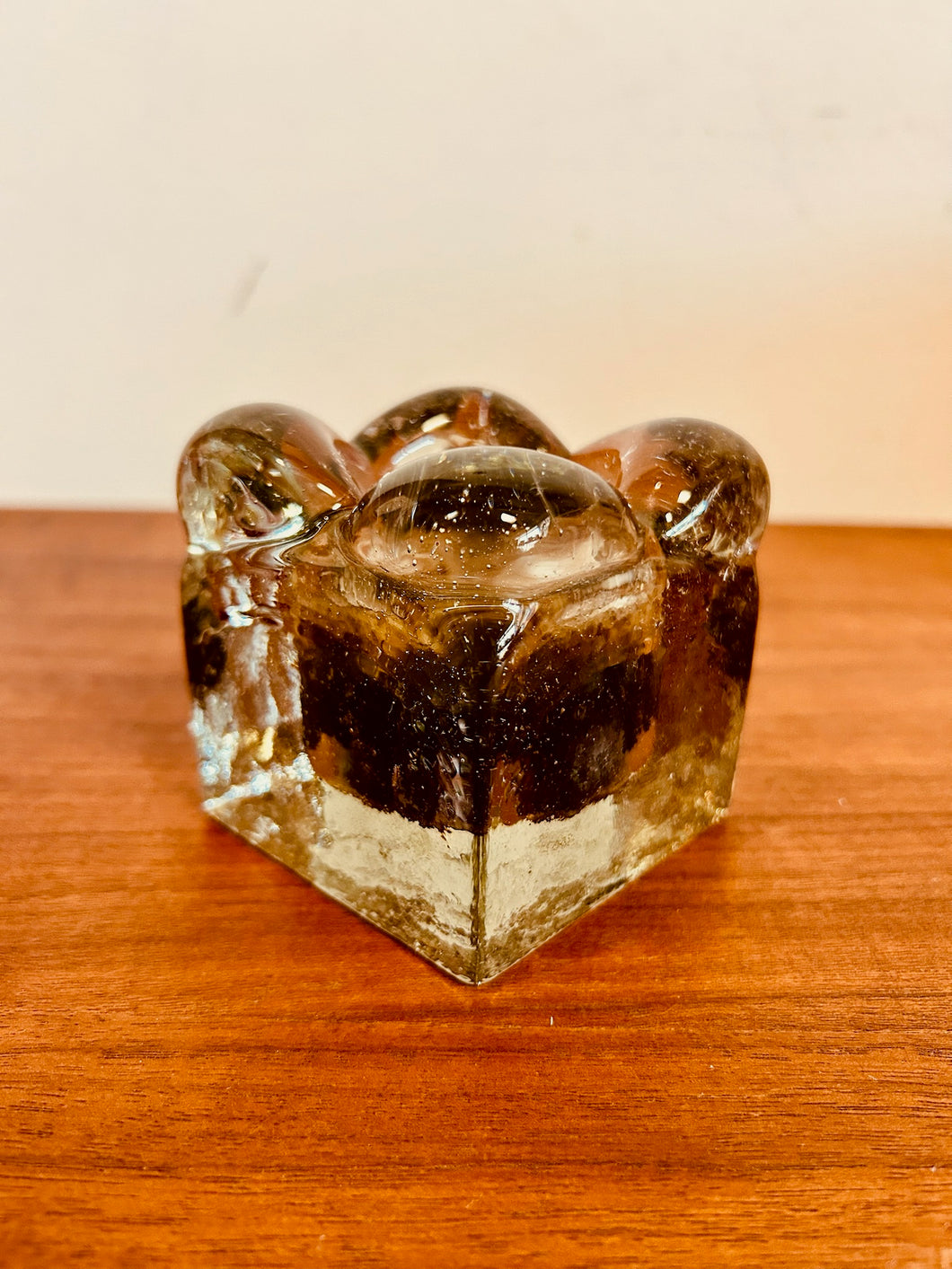 Blenko Handblown Glass Ice Cubed Candle Holder