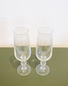 Vintage Pair of Cascade Needle Etched Champagne Flutes