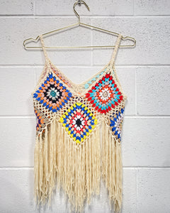 Granny Crocheted Blouse with Fringe