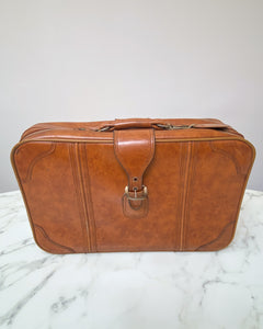 Vintage Faux Brown Leather Suitecase - Large