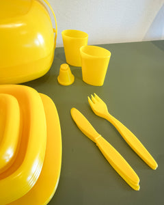 Vintage MCM Yellow Plastic Picnic Set