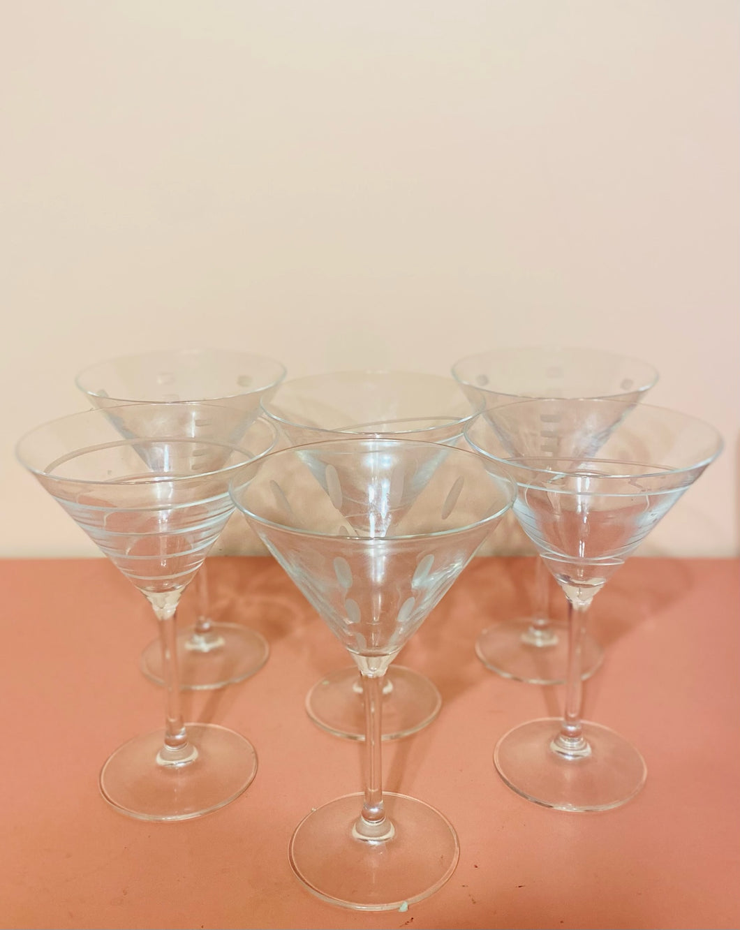 Set of Six Whimsical Martini Glasses