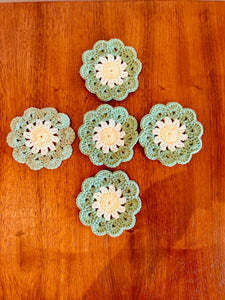 Daisy Green Crochet Coasters set of 5