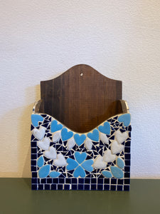 Vintage Blue Hearts Mosaic Tile Mail Holder