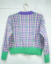 Load image into Gallery viewer, Lavender and Green Houndstooth Cardigan (L)
