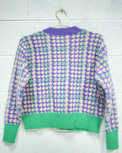 Lavender and Green Houndstooth Cardigan (L)