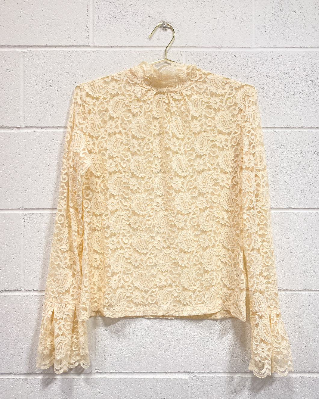 Mock Neck Lace Blouse with Bell Sleeves (XL)