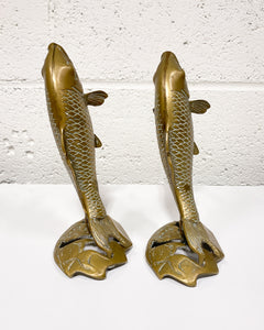 Vintage Pair of Brass Standing Coi Fish