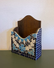 Load image into Gallery viewer, Vintage Blue Hearts Mosaic Tile Mail Holder
