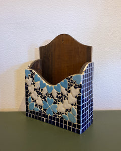 Vintage Blue Hearts Mosaic Tile Mail Holder