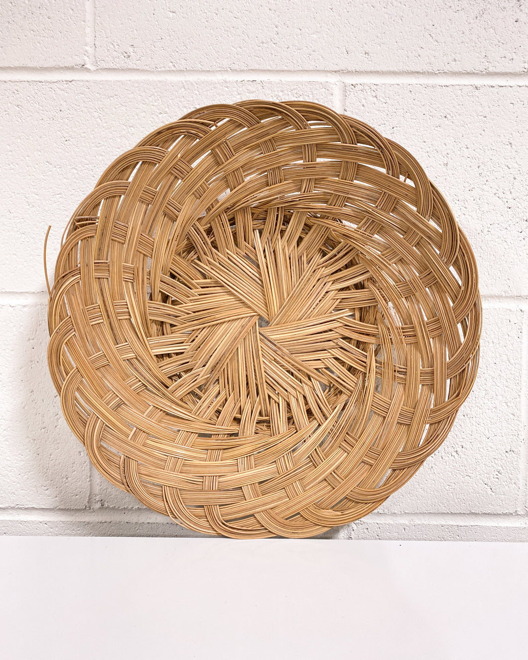 Vintage Rattan Woven Straw Flat Basket # 1