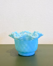 Load image into Gallery viewer, Vintage Fenton Blue Satin Custard Glass Basket Weave Catchall
