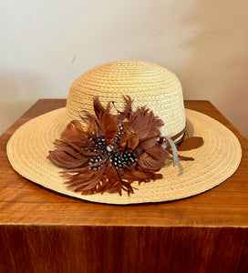 Liz Claiborne Custom Design Brown Feathered Sun Hat