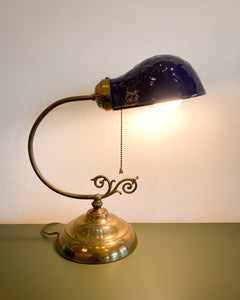 Vintage Blue Ceramic and Brass Table Lamp