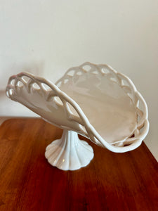 White Milk Glass Pedestal Fruit Centerpiece Basket