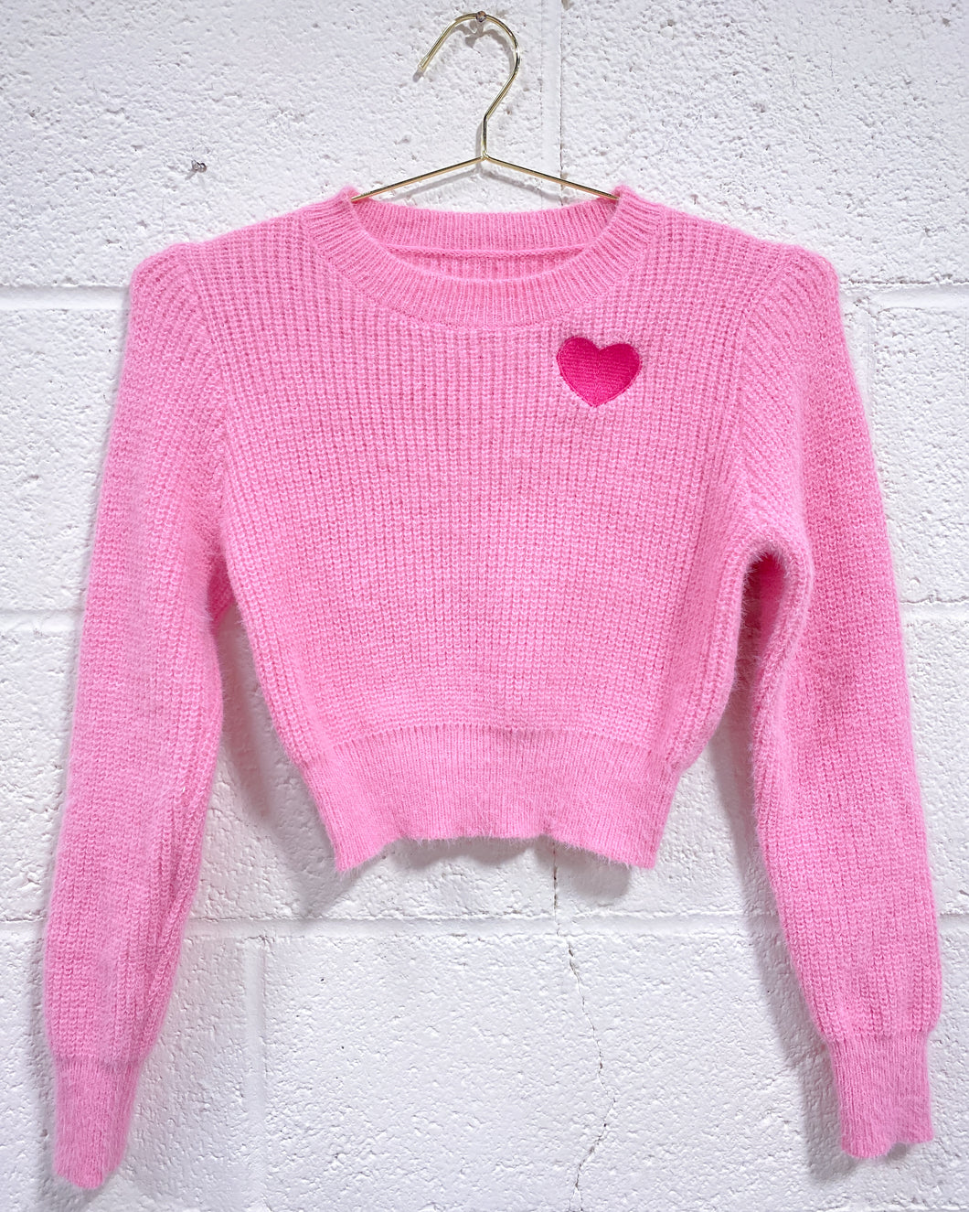 Pink Crop Sweater with Heart (M)