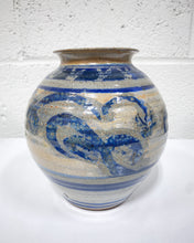 Load image into Gallery viewer, Blue and Grey Stoneware Bulbous Vase, Signed
