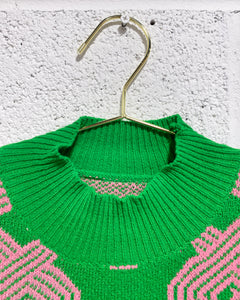 Pink and Green Pullover Sweater (XL)