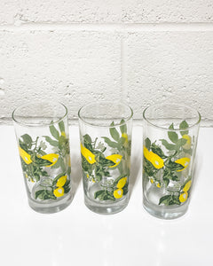 Vintage Set of 3 Lemon Drinking Glasses