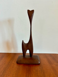 Hand Carved Wood Cat Dated 1968