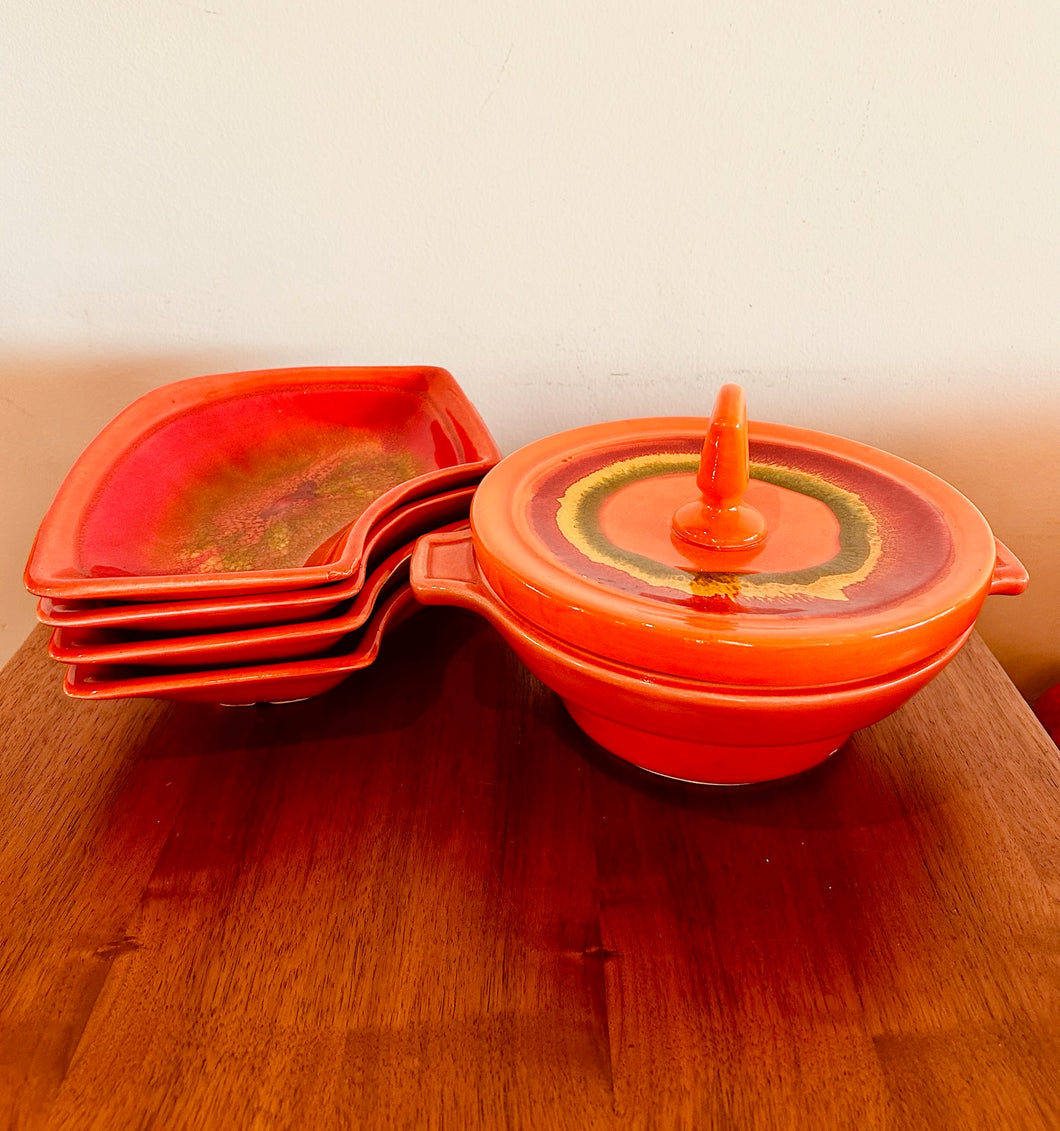 Ceramic Chips and Dip Platter  6 pieces Bowl