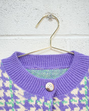 Load image into Gallery viewer, Lavender and Green Houndstooth Cardigan (L)
