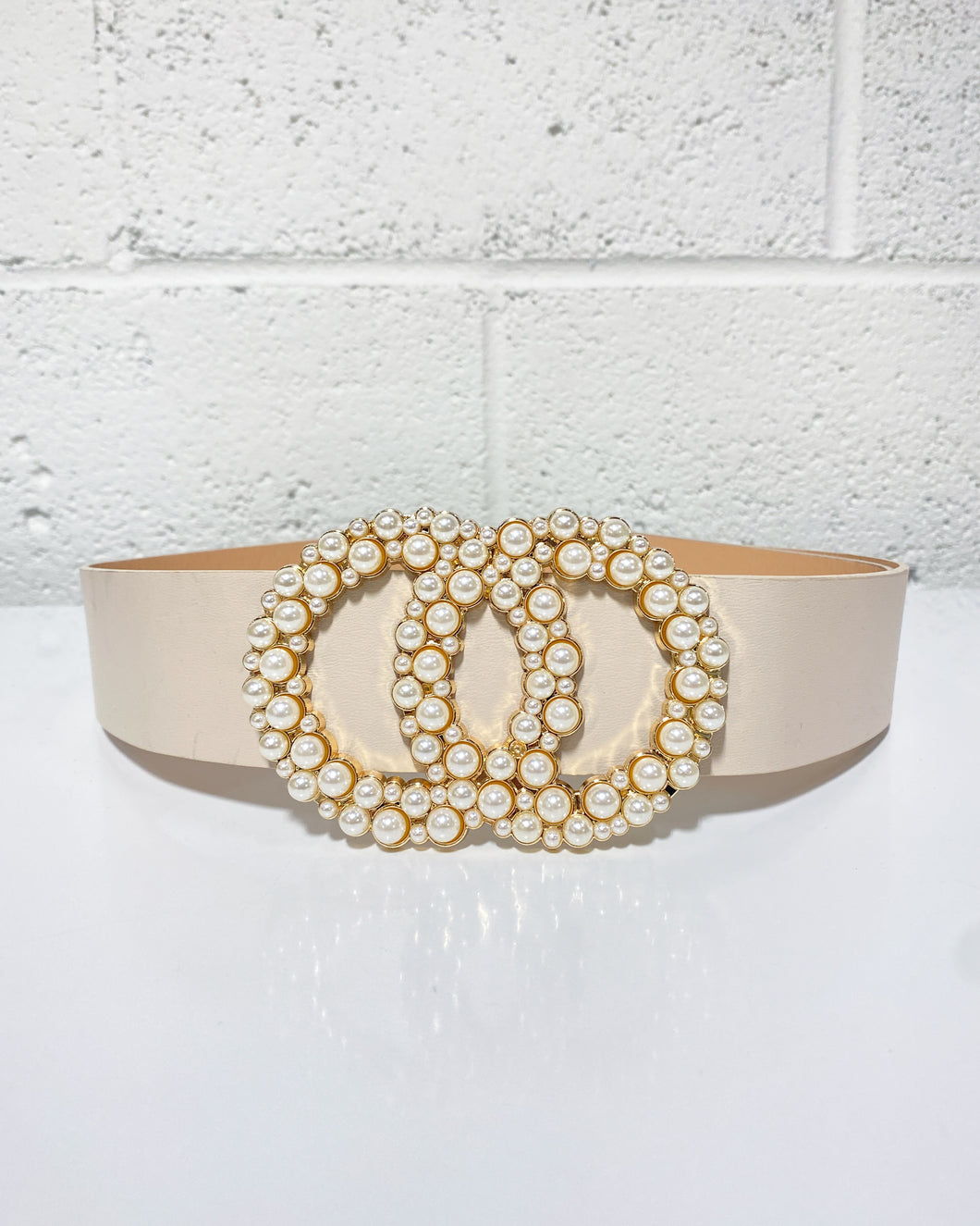 Cream Belt with Pearl Buckle