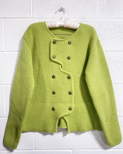 Thick Chartreuse Sweater with Gold Buttons (XL)