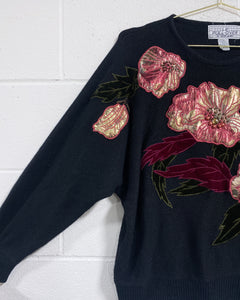 Vintage Le-Pullover Sweater with Sparkly Appliqués (L)