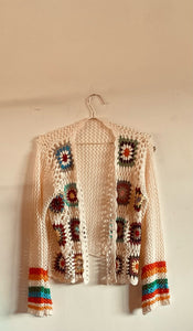 Cream Open Knit Floral Cardigan