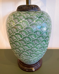 Vintage Green Ceramic Table Lamp with Black Shade