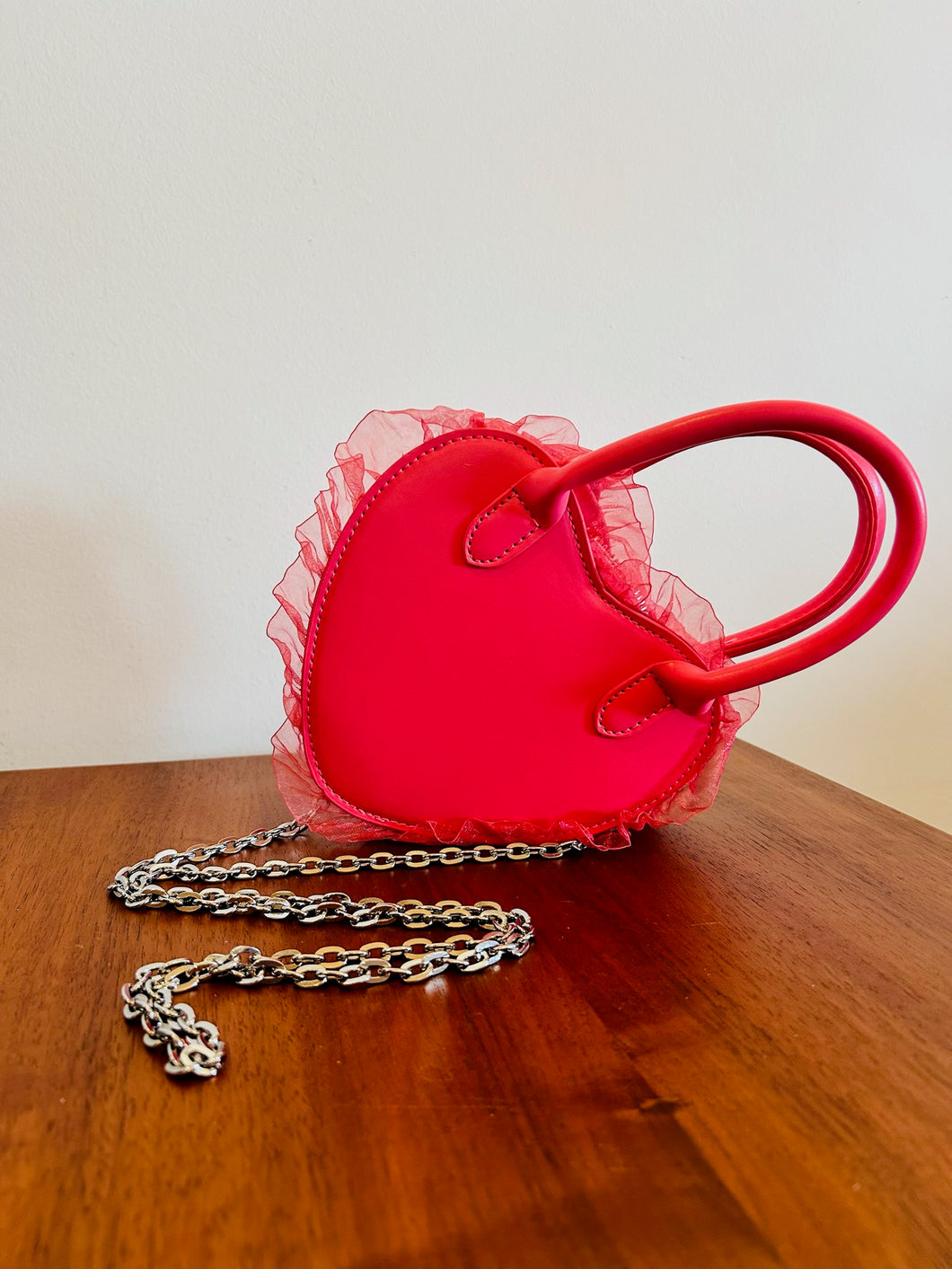 Red Fringed Lace Heart Bag