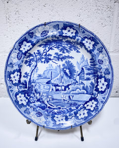 Davenport Blue and White Transferware Plate with Cows