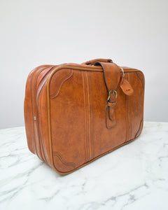 Vintage Faux Brown Leather Suitcase - Small