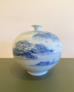 Late 20th Century Chinese Blue and White Porcelain Baluster Vase