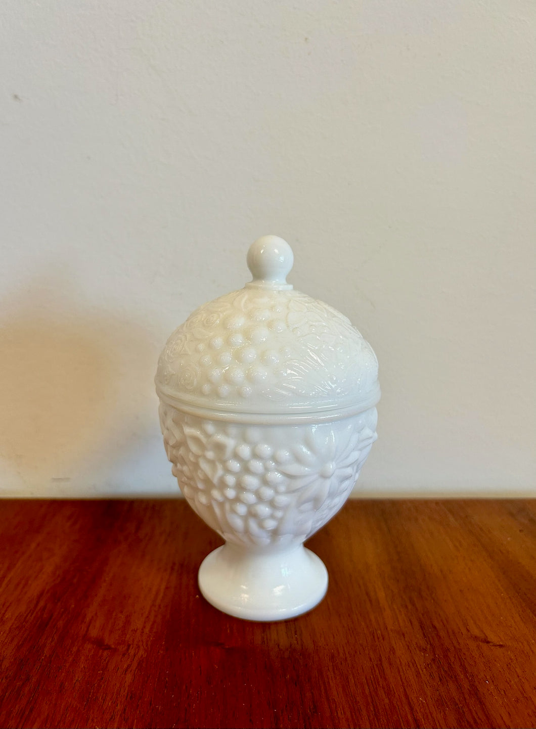 Milk Glass Pedestal Oval Candy Dish with Lid