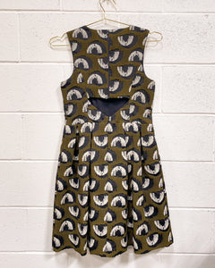 Graphic Olive Green Dress with Pockets and Peekaboo Back(4)