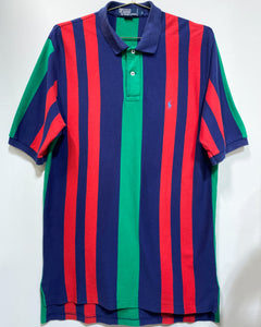 Red Blue and Green Striped Polo Shirt (L)