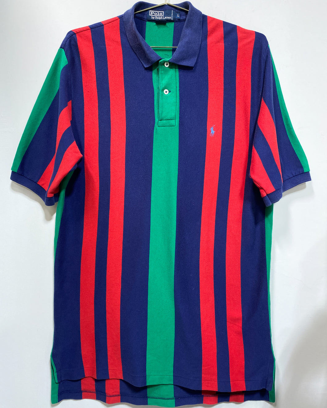 Red Blue and Green Striped Polo Shirt (L)