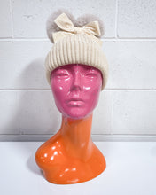 Load image into Gallery viewer, Cream Color Beanie with a Velvet Bow - Small
