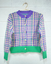 Load image into Gallery viewer, Lavender and Green Houndstooth Cardigan (L)
