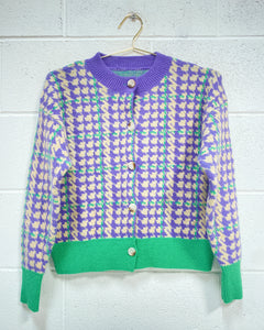 Lavender and Green Houndstooth Cardigan (L)