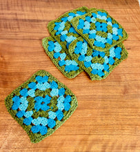 Load image into Gallery viewer, Vintage Crochet Green and Blue Coasters set of 6
