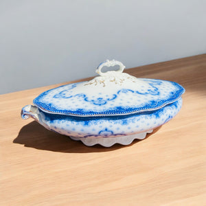 Early 1900 Stunning Flow Blue Casserole