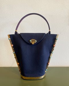 Vintage Blue Wool Handbag